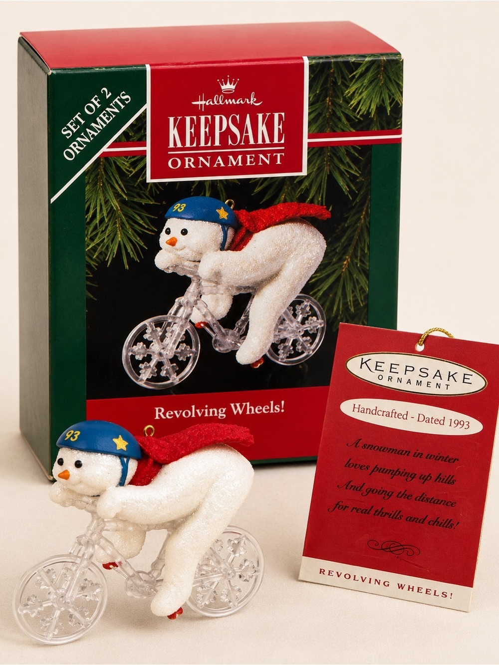1993 vintage Hallmark White Polar Bear Ornament with Red Cape and Blue Helmet